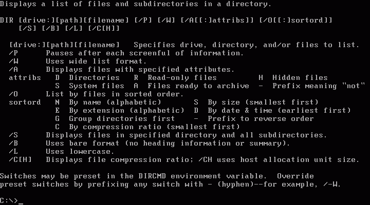 نظام DOS هو نظام تشغيل بسيط يعتمد على النصوص (Command Line Interface)، تم تصميمه لإدارة الملفات وتنفيذ الأوامر الأساسية على أجهزة الحاسوب الشخصية في الثمانينات والتسعينات. كان من أوائل الأنظمة التي حققت انتشارًا واسعًا بفضل توافقه مع أجهزة IBM.